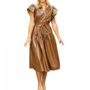 NEW SINCERELY OURS cala faux leather dress in camel